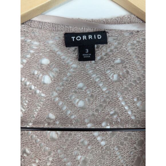 Torrid Pointelle Drape Open Front Sweater Cardigan in Mauve - Picture 5 of 7